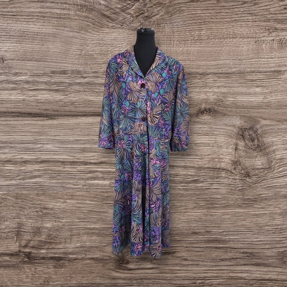 Sears Vintage Asymmetrical Dress with Purple and Blue Floral Pattern Size 16 - Picture 1 of 5